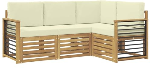 vidaXL Sofagarnituren mit Kissen 4 pcs Weiß und Creme Polyester, Garten Lounge Set, modernes Sofa, gemütliche Terrassenmöbel für die perfekte Sitzgelegenheit
