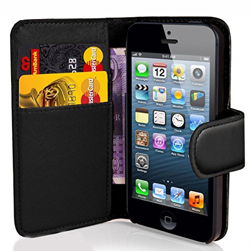 Apple iPhone 4 / 4S Black Wallet Case Cover Includes Screen Protector, Touch Screen Stylus And Polishing Cloth