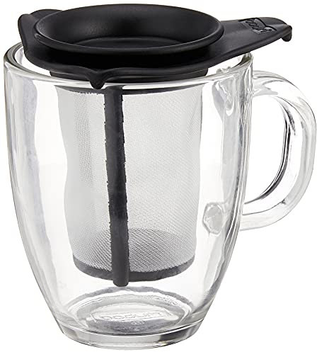 Bodum K11239-01 YO-YO Glass Mug with Tea Strainer (0.35 L/12 oz) - Black