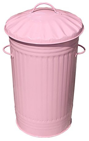 46L Litre Pink Galvanised Slim Metal Bin - Kitchen Rubbish Waste Dustbin Storage
