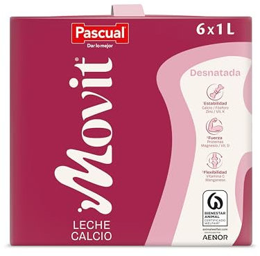 Pascual - Leche Desnatada Calcio Bienestar Animal, 6 X 1l, 6000 Mililitro