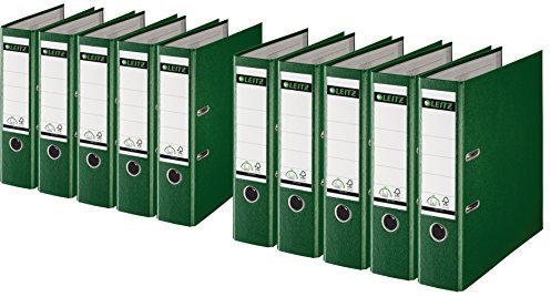 Leitz 1010-50 Qualitäts-Ordner Plastik-Cover (A4 breit | 10er Pack, grün)