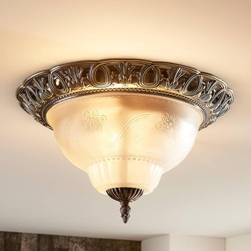 Lindby Deckenleuchte Glas Ø33 cm, Deckenlampe Antik Stil Glaslampe 2x E14 ohne Leuchtmittel Wohnzimmerlampe Deckenbeleuchtung Schlafzimmerlampe