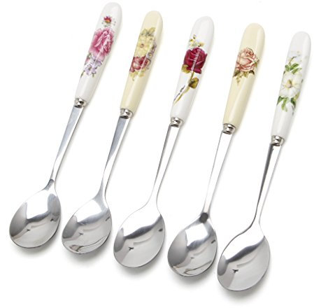 follwer0 Ceramic Handle Spoon Dessert Coffee Spoons Ice Cream Teaspoon