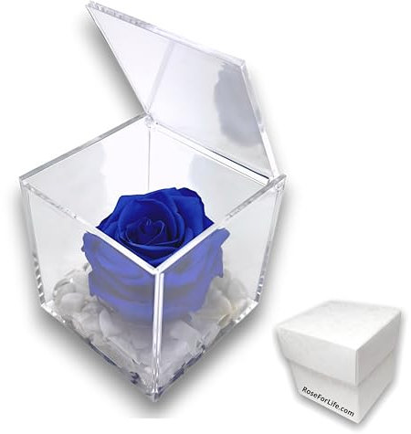 PremiumRose Cube Rose Bleu Stabilisé 10cm avec Vraie Rose Eternelle, Idée Cadeau Maman, Petite Amie, Ami, Anniversaire, Diplôme (Bleu - A 1011)