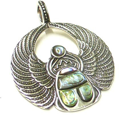 Anhänger Silber, Motivanhänger Scarabäus mit Abalone Muschel, aus Sterlingsilber gearbeitet, Schutzsymbol, Schmuck Unisex