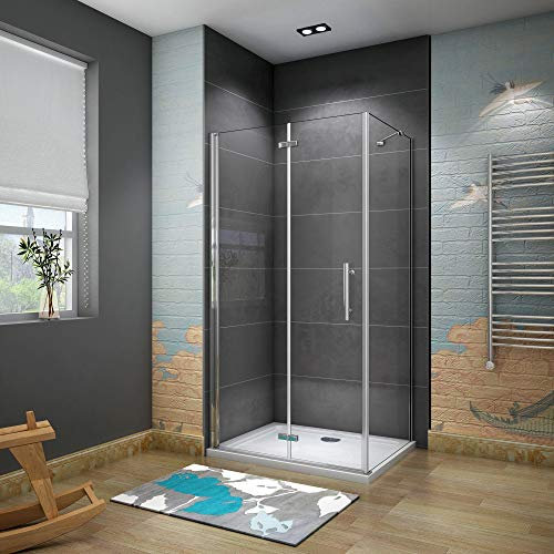 185cm Box Doccia Angolare Porta Pieghevole A Libro Vetro 6 mm Temperato Trasparente Anticalcare Con Barra Stabilizzatrice 90x90cm