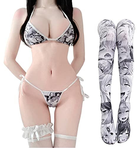 Lindo Micro Bikini Japonés Anime Sujetador y Bragas Conjunto Cosplay Tanga Bikini Lolita Dibujos Animados Imágenes - - Talla Única