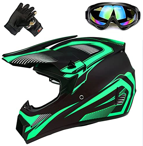 Youth Off-Road Motorcycle Helmets,Children's Helmets for Off-Road Motorcross ​and Mountain Bikes,Comfortable and Light Weight, DOT Quality Certification,Green,L