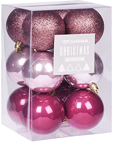ToCi Set di palline di Natale rosa, 12 pezzi, diametro 6 cm, decorazione natalizia, decorazione per albero di Natale, ciondolo lucido opaco glitterato