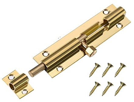 TERF Door Bolt Polished Brass Barrel Slide Lock 75mm [3''] Latch with Screws Ideal Locks for Internal and External Doors Bedroom Bathroom Toilet Shed Gate Cupboards Cabinets - 75mm, Gold