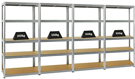 PROREGAL Mega Deal 4er-Set Schwerlastregale Slim Elephant 180x90x45cm mit 5 Ebenen Fachlast 350kg Verzinkt