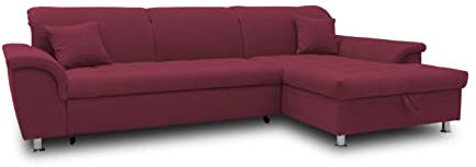 DOMO. collection Ecksofa Franzi, Couch mit Schlaffunktion, Bettkasten & Rückenfunktion, Sofa in L-Form, Eckcouch, Polsterecke, Schlafsofa 279 x 170 x 81 cm (BxTxH), bordeaux rot