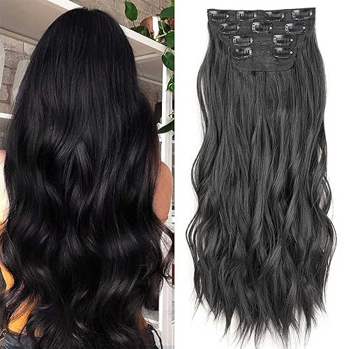 Xtrend 50,8 cm lange, gewellte Haarverlängerung, zum Anklippen, Kunsthaarteile für Frauen und Mädchen, 4 Stück, dickes gelocktes, gewelltes Kunsthaar, Extensions 1B #