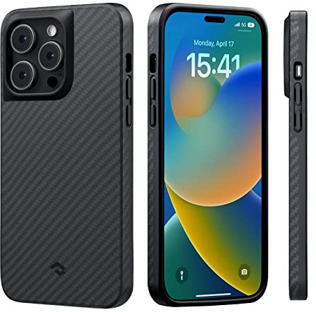 pitaka Handyhülle für iPhone 14 Pro Magnetische Schutzhülle mit Vollem Schutz Kompatibel mit magsafe Dünne Hülle Kratzfest und Stoßfest aus 1500D Aramidfaser/TPU [MagEZ Case Pro 3] Schwarz/Grau
