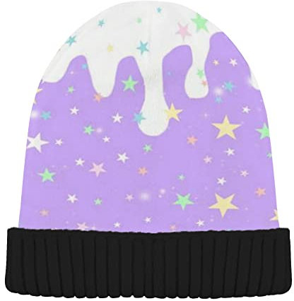 Lila Eiscreme Drip Star Herren Neuheit Beanie Mütze Damen Winter Strickmütze, Schwarz , 62