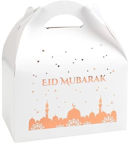 Santex 4 x Eid Mubarak Geschenkboxen, Weiß und Roségold, 18 x 10 x 10 cm