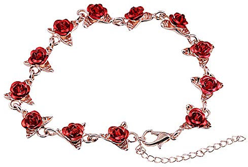 Yowablo Goldfarbe Romantische Kettenglied Rose Emaille Rose mit roten Schmuckn Holzarmband Herren Mit Gravur