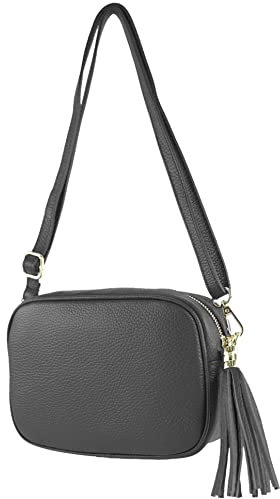 modamoda de - T240 - kleine Umhängetasche aus ital. Echtleder, Farbe:Schwarz