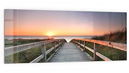 DEQORI Küchenrückwand Glas | Motiv Strandpfad in Abendsonne | 125x50 cm | Bad- oder Herd-Rückwand | Herdblende Spritzschutz für Küche & Badezimmer | Moderne Deko für Fliesenspiegel