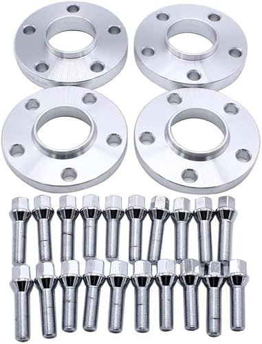 SHLPDFM 4 Stück 15mm & 20mm Spurverbreiterung Distanzscheiben Set Ø57,1 5x112mm mit 20 Stück Radschrauben M14x1,5 für TT A3 A4 A6 A8 S4 S6 S8 Volkswagen