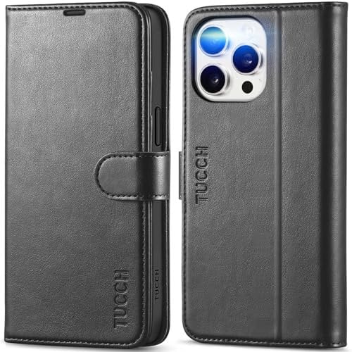 TUCCH Hülle für iPhone 15 Pro Max 5G Handyhülle TPU [Kartenfächer] [RFID Blocker] [Standfunktion] [Magnet] Stoßfeste Schutzhülle, Klapphülle Kompatibel mit iPhone 15 Pro Max 2023(6,7 Zoll), Schwarz