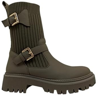 Laura Biagiotti Stivaletti donna 8271 chelsea stivali bikers anfibi pelle verde (Militare, 36)