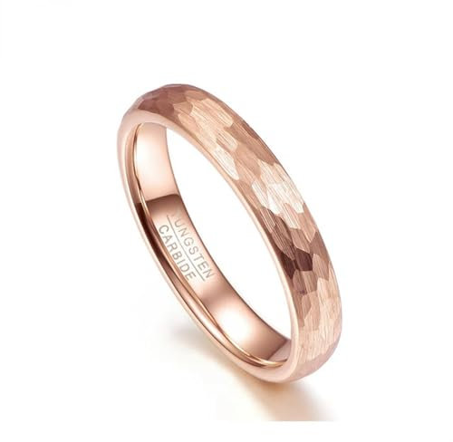 YAHOYA Wolframring 6mm 4mm gehämmert Wolframkarbid Ring gebürstetes Finish Rosé vergoldet Ehering für Männer Frauen