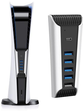 TNP USB Hub für PS5 Konsole - High-Speed USB Port Extender Erweiterungsadapter mit 4x USB 2.0, 1x USB 3.1 & 1x Ladeanschluss für Playstation UHD & Digital Edition (nicht passend für PS5 Slim)