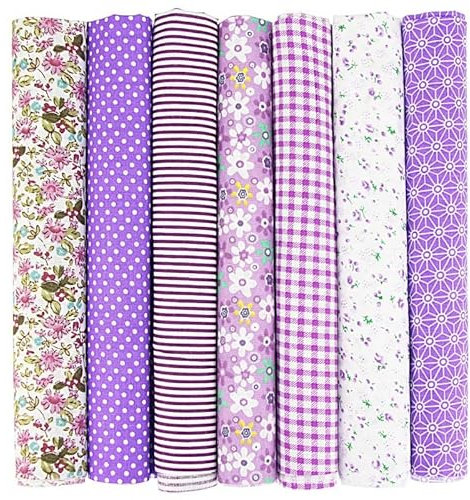 PTNKUIIY 7 Stück Baumwollstoff Patchwork Stoffe Paket 50 x 50cm Baumwolle Tuch DIY Handgefertigte Nähen Quilten Stoff Stoffreste Bunte Baumwollstoff Set zum Nähen Scrapbooking Quilten Handwerk -Lila
