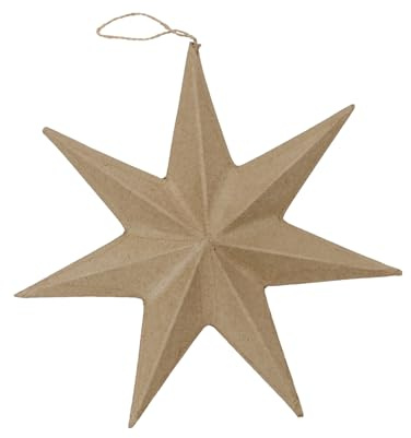Décopatch NO011O 2 Sternen aus Pappmaché 20cm zum Aufhängen Kraftbraun