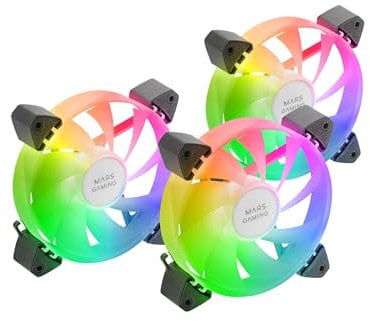 Mars Gaming MF-3A, Kit 3x Ventiladores FDB Ultrasilenciosos 120mm, Iluminación ARGB Rainbow 360º Sin Marco, Ventialdores 3en1 con Compatibilidad Total ARGB, Doble Conector ARGB Macho + Hembra, Negro