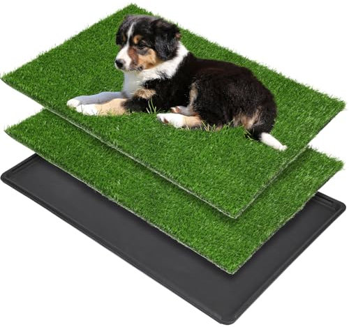 Alfombrilla grande de césped para perros con bandeja, orinal para perros en interiores para entrenamiento de apartamentos y patios, con 2 paquetes de almohadillas para orina de repuesto (bandeja de