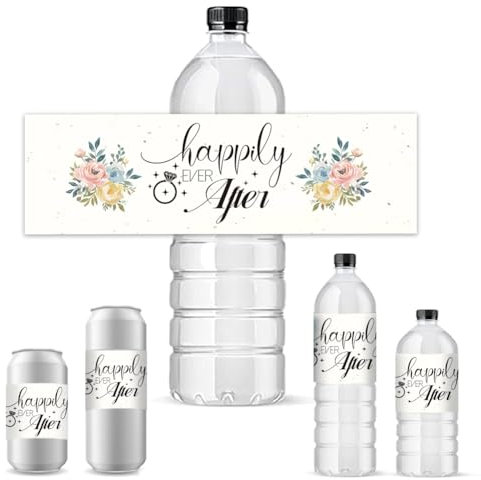 PH PandaHall Etichette per Bottiglie D'Acqua Da 30 pz, Adesivi per Bottiglie Happily Ever After Involucri Adesivi Impermeabili per Bottiglie D'Acqua per La Festa, 21.6x6.4cm
