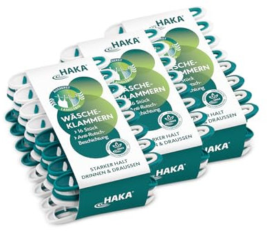 HAKA Wäscheklammern, 48 Stück, stabil und langlebig, starker Halt hinterlassen keinen Abdruck, robuste, Bunte Klammern für Innen & Außen