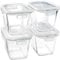 Square Glass Food Storage Containers with Lids, 4 Cup Borosilicate Glass Meal Prep Bowl, Microwave & Freezer Safe Jars, Small Soup Containers for Salad, Fruit, Lunch, Ice Cream, Travel (32 oz, 4 Pack)