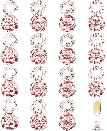 Tsffae Marqueurs De Verres À Vin d'halloween, De Sang, Anneau De Tasse À Vin, Verres De Fête d'halloween, Étiquettes De Vin, Décoration De Maison, 16 Pièces/Ensemble