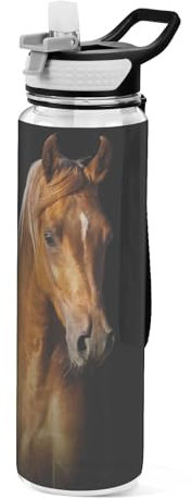 Mnsruu Transparente Sport-Wasserflasche mit Strohhalm, auslaufsichere Trinkflasche, Arabisches Pferd, Portrait, Tierdruck, Fahrradflaschen für Sport, Büro, Schule, BPA-freier Tritan-Kunststoff, 1