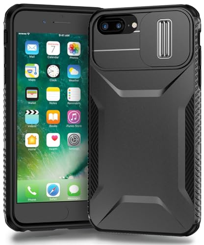 Yerebel Case for iPhone 7 Plus/iPhone 8 Plus/iPhone 6 Plus/6S Plus Case with Slide Camera Cover, Military Grade Non-Slip Heavy Duty Rugged Shockproof Protective Phone Cover for iPhone 8 Plus Black