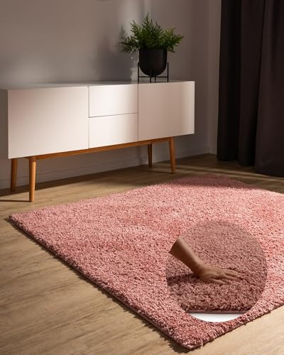 benuta Basic Hochflorteppich Teppich Wohnzimmer Sohari - Rosa 200x200 cm - Minimalistischer Look - Weich & Waschbar - Für Schlafzimmer, Flur oder Esszimmer - Geeignet für Fußbodenheizung