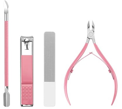 Manicure Kit for Women Travel Nail Care Kit with Cuticle Trimmer Nail Clippers Cuticle Pusher Glass Nail File Portable Nail Kit Women Pink Pedicure Manicure Tools Cuticle Set with Plastic Case