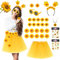 Ulikey Sonnenblumen Kostüm Damen, Blumen Kostüm Tutu Gelb Tüllrock, Sonnenblumen Haarschmuck, Ohrringe, Sonnenbrille, Halsketten, 20 Stück Sonnenblumen Fibeln, für Karneval Mottoparty Cosplay