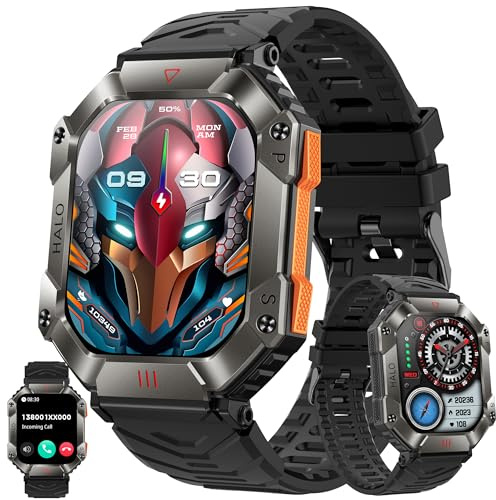 ZPIMY 2,0” AMOLED Smartwatch Herren mit Telefonfunktion, 5ATM wasserdichte Fitnessuhr mit Schrittzähler Herzfrequenz, SpO2, Sportuhr Aktivitätstracker für Android iOS, 2 Armbänder (Orange)