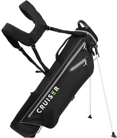 CRUISER GOLF (CR-Lite) Superleichte Golftasche mit Ständer (1,5 kg) Gepolsterter Doppelschultergurt (Schwarz Grau Neu)