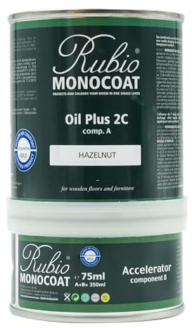 Rubio Monocoat Oil Plus 2C Wood Finish, 14 m² - Hazelnut | Quick-Dry, Eco-Friendly Linseed Formula for Indoor Surfaces | Includes Accelerator (Part B) | Protector | 350 ML