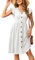 SENBATU Sommerkleider Damen Rüschen Ärmel V-Ausschnitt Strandkleid Plissee Midi Kleid mit Taschen Einfarbig Weiß Mittel M 38-40