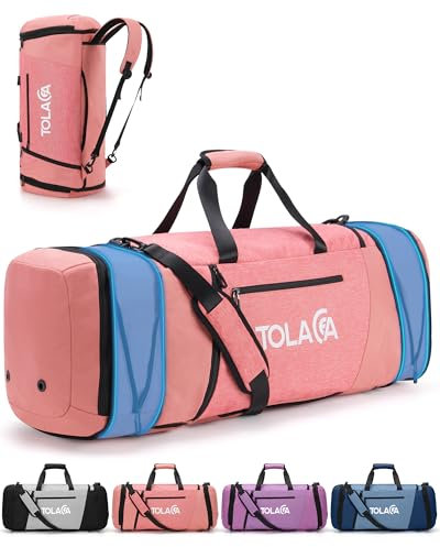 Tolaccea Erweiterbare Reisetasche Rucksack Groß - 54L-72L Sporttasche mit Schuhfach, Nassfach und Laptopfach fur Herren & Damen, Weekender Reiserucksack Handgepack Duffle Bag(Rosa)