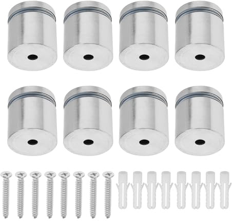 Smgda 8 PCS Standoff Wall Fixings, Stainless Steel Advertising Screw, Glass Standoff Bolt, Sign Standoff Screws with Screws, for Advertisement, Picture Frames Fixings, Silver(25mm*25mm)