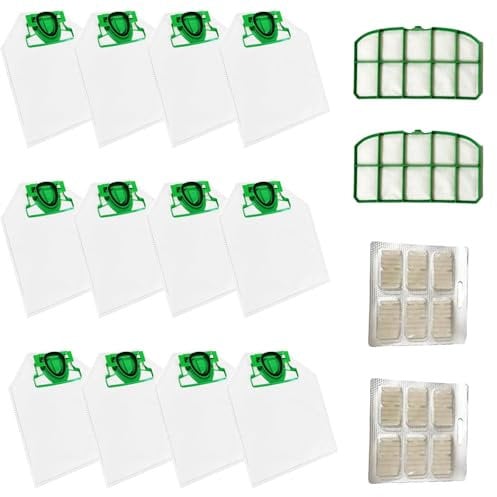 VOLTIX Kit 12 Sacchetti per Folletto VK200/VK220S | 2 Filtri HEPA + 12 Profumini | Compatibile per Vorwerk Folletto FP200/FP220S | Sacchetti Microfibra Alta Efficienza (12)