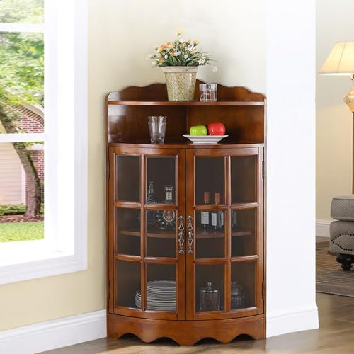 China Schränke für Esszimmer und Bar - Glasschrank Vitrine mit Weinaufbewahrung und Likörregal - Eckschrank Curio für Sammlerstücke